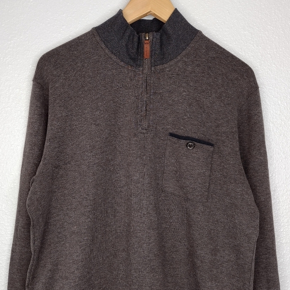 Ted Baker London Men's Brown Cotton Quarter Zip-Up Long Sleeve Sweater Sz XL - Picture 3 of 13